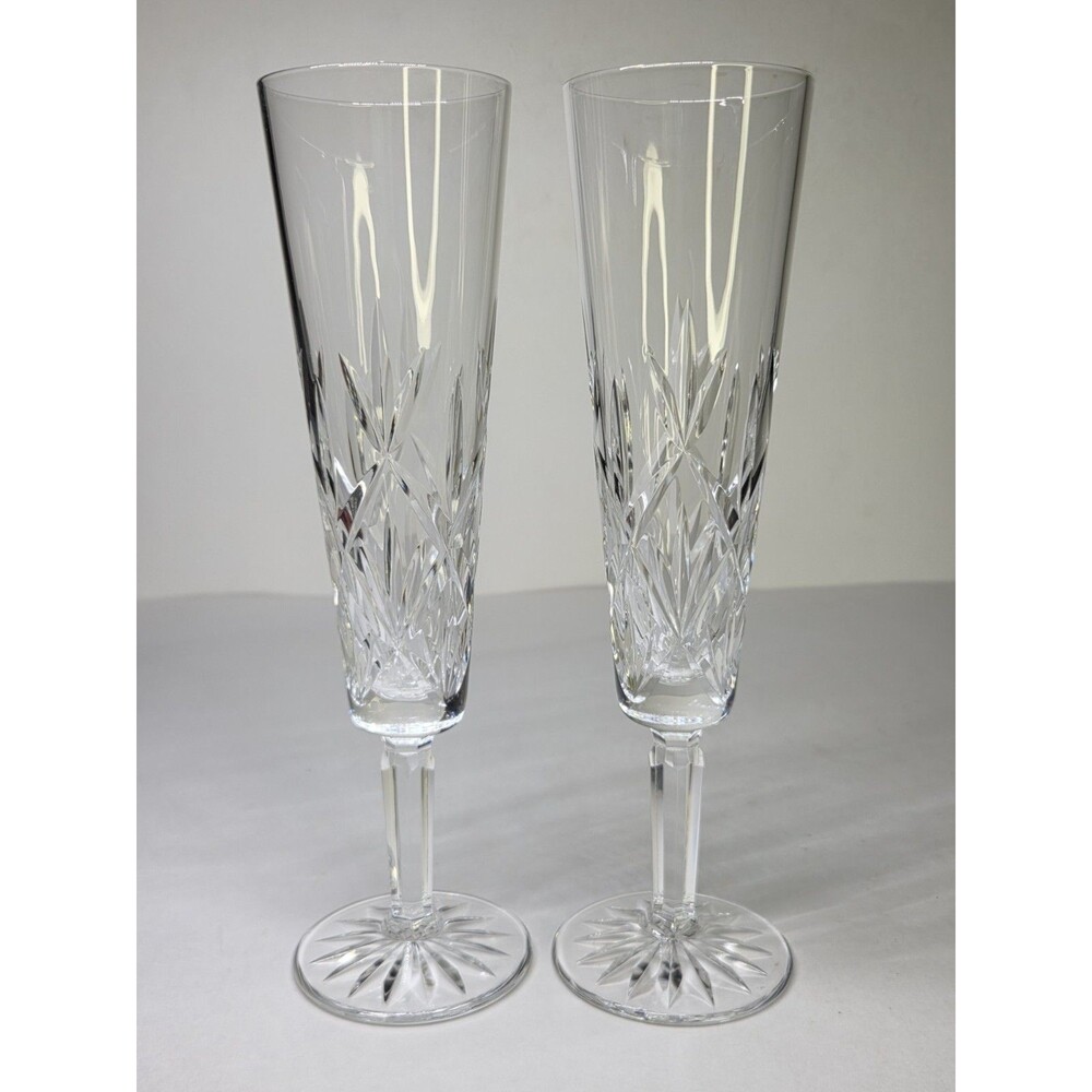 Pair Of Tiffany & Co Crystal Sybil Fluted Champagne Glasses Set of 2 Signed 8.5"